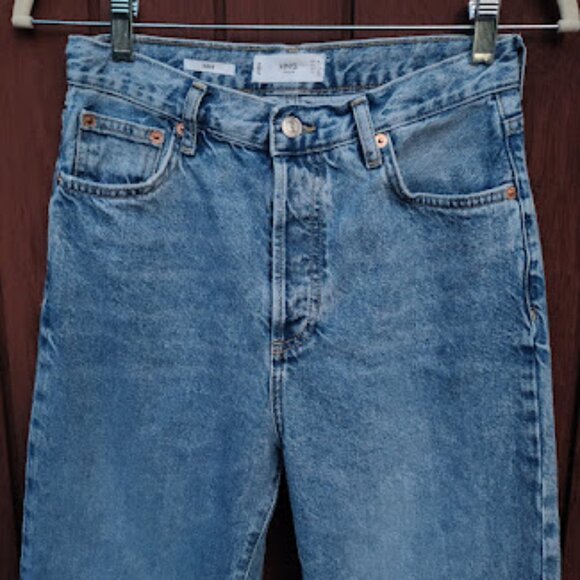 MANGO MNG | Kaia Straight Wide Leg Raw Distressed Hem High Rise Jeans 2 - Picture 2 of 13